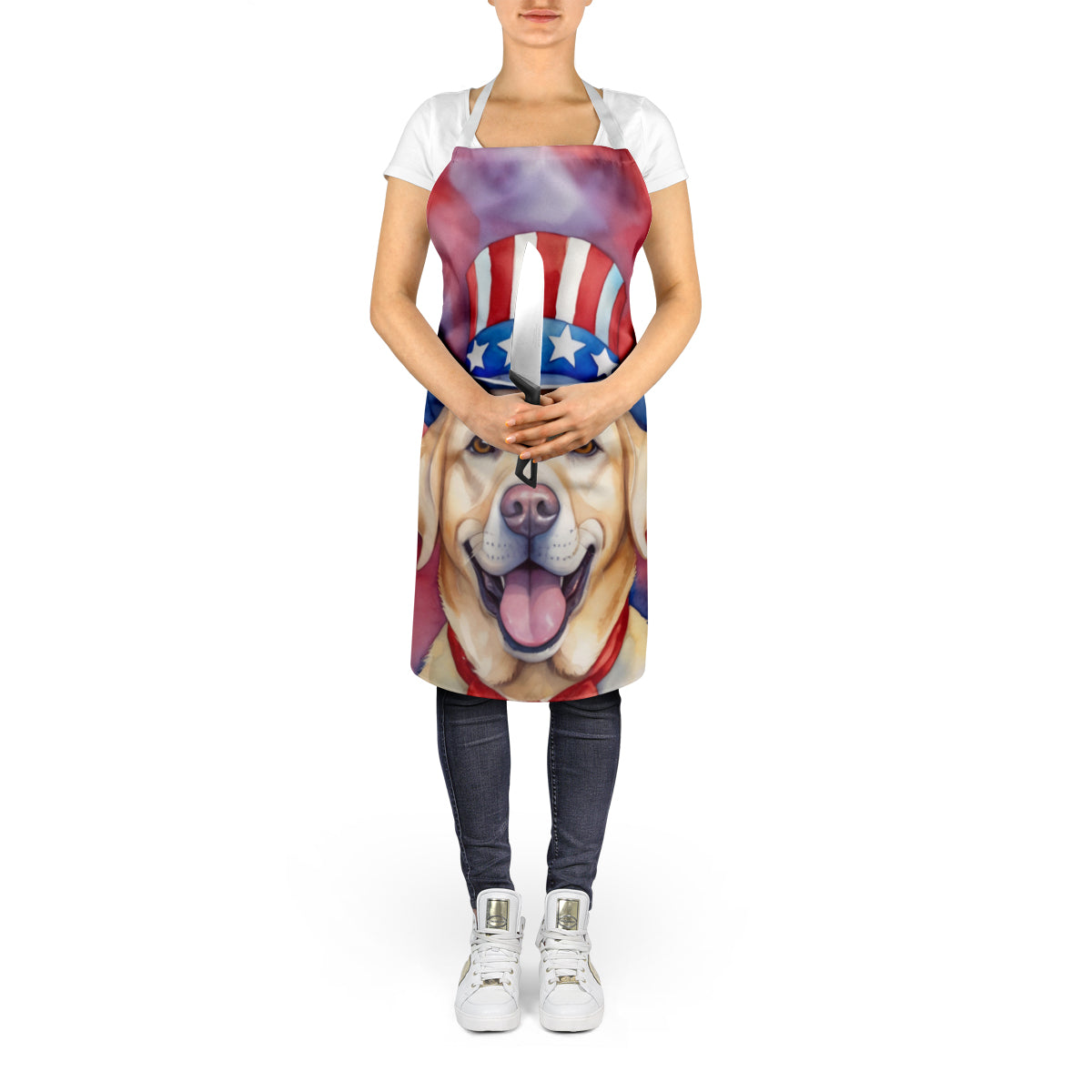 Labrador Retriever Patriotic American Apron Cooking Kitchen Server Baking Crafts Gardening for Adult Women Men, Unisex, Large, Multicolor