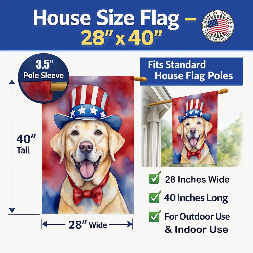 Labrador Retriever Patriotic American House Flag 28x40 Porch Sleeve Pole Decorative Outside Yard Banner Artwork Wall Hanging, Polyester