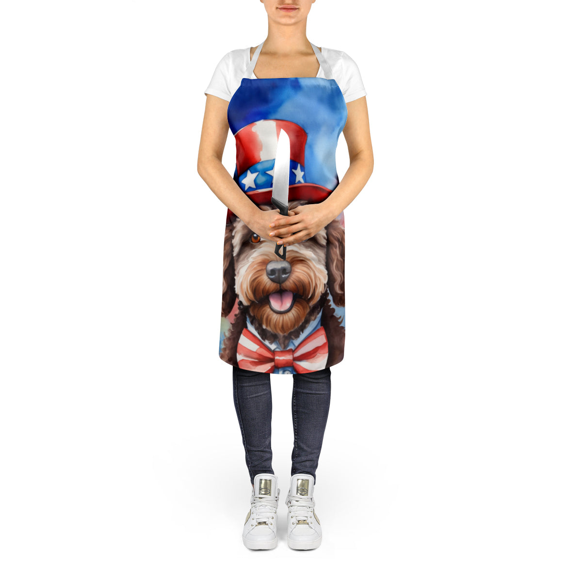 Labradoodle Patriotic American Apron Cooking Kitchen Server Baking Crafts Gardening for Adult Women Men, Unisex, Large, Multicolor