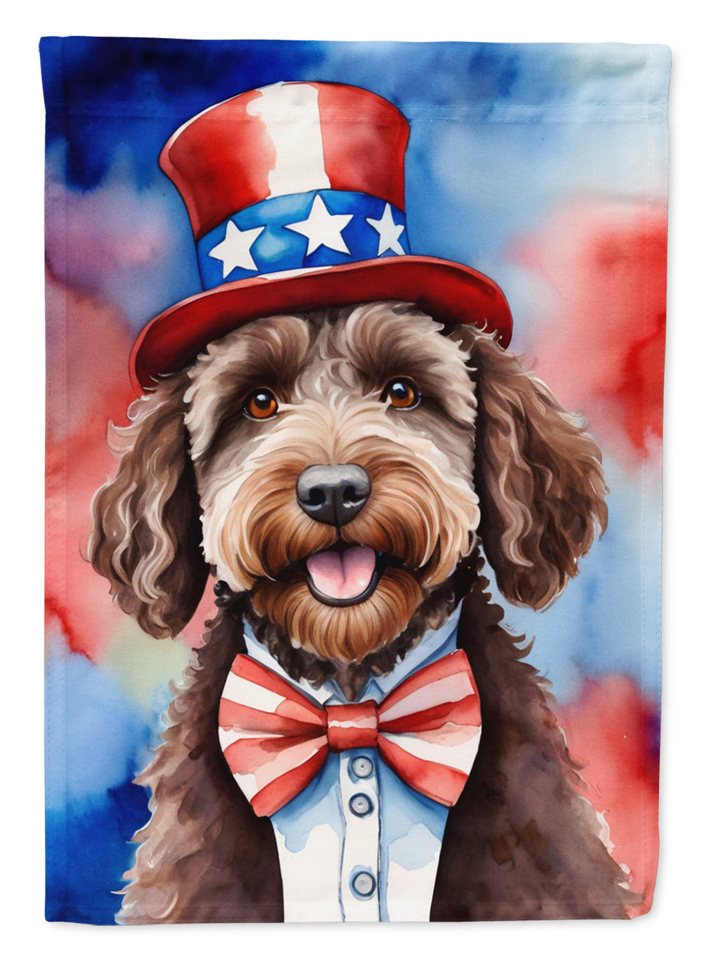 Labradoodle Patriotic American House Flag 28x40 Porch Sleeve Pole Decorative Outside Yard Banner Artwork Wall Hanging, Polyester