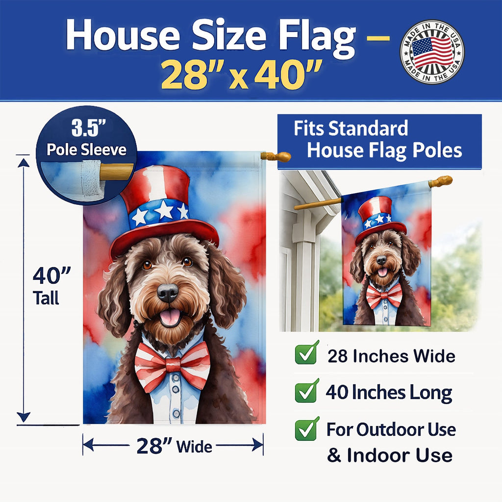 Labradoodle Patriotic American House Flag 28x40 Porch Sleeve Pole Decorative Outside Yard Banner Artwork Wall Hanging, Polyester