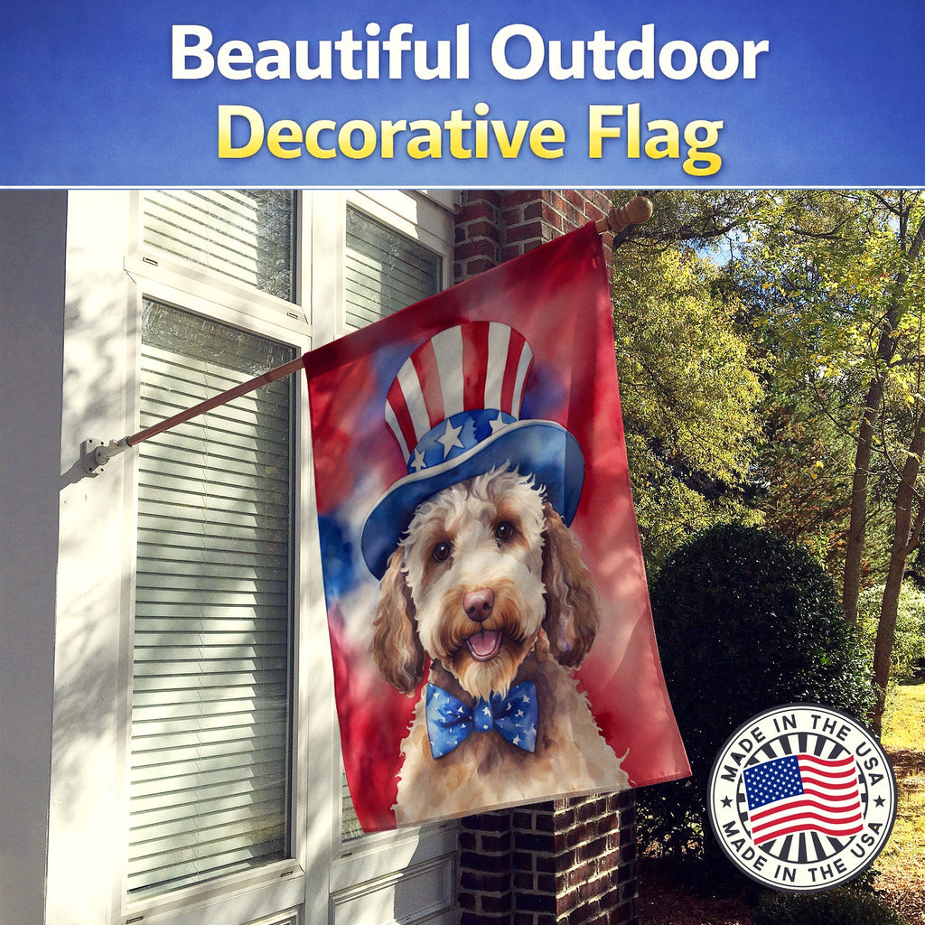 Labradoodle Patriotic American House Flag 28x40 Porch Sleeve Pole Decorative Outside Yard Banner Artwork Wall Hanging, Polyester