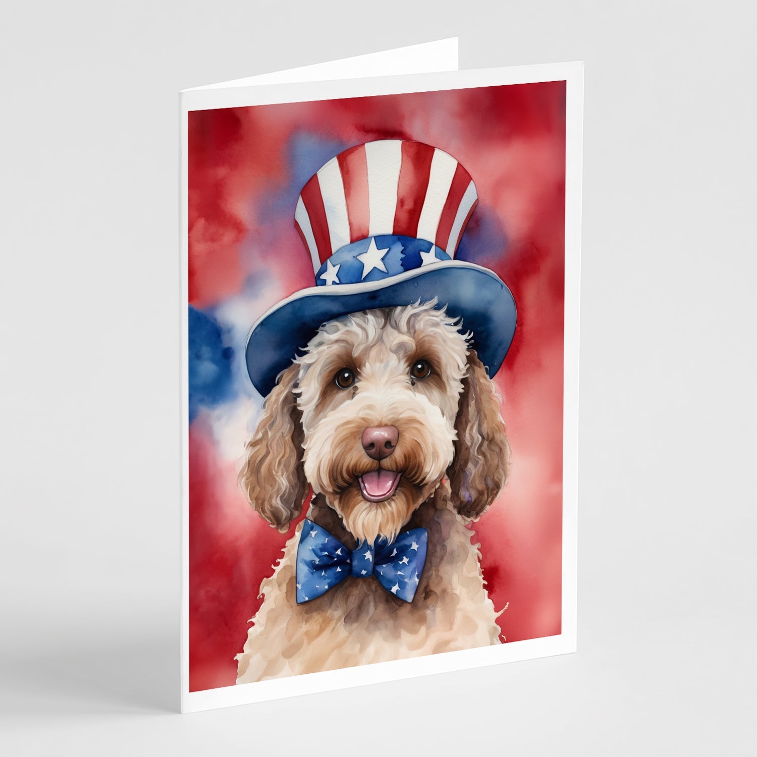 Labradoodle Patriotic American Greeting Cards Pack of 8 Blank Cards with Envelopes Whimsical A7 Size 5x7