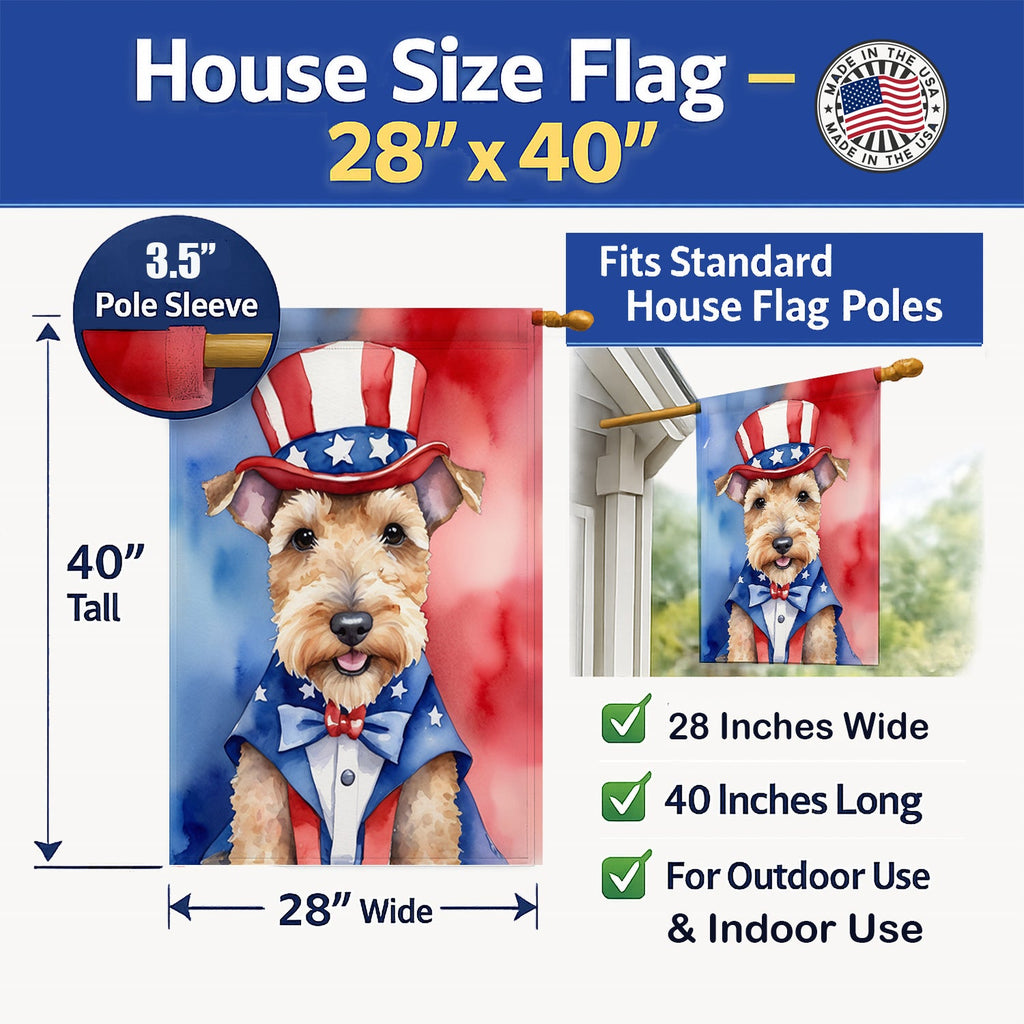 Lakeland Terrier Patriotic American House Flag 28x40 Porch Sleeve Pole Decorative Outside Yard Banner Artwork Wall Hanging, Polyester