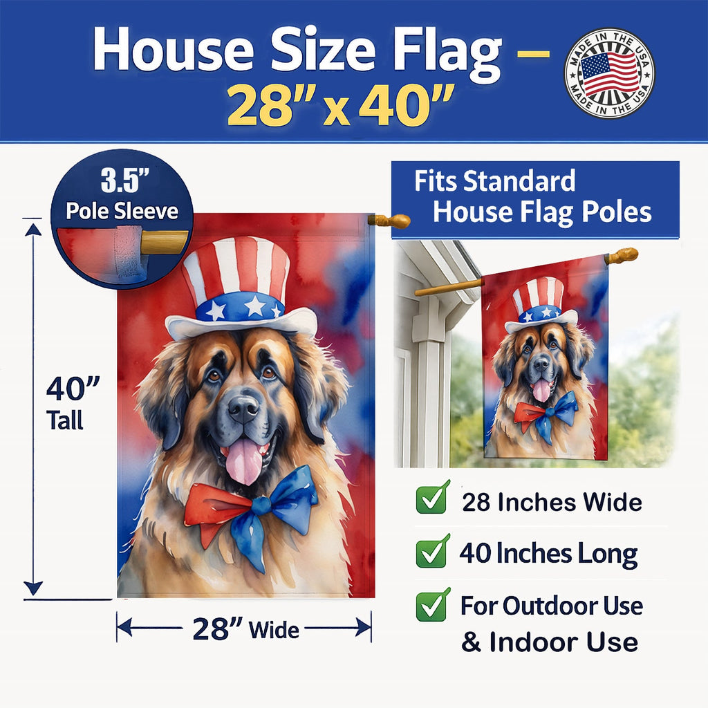 Leonberger Patriotic American House Flag 28x40 Porch Sleeve Pole Decorative Outside Yard Banner Artwork Wall Hanging, Polyester