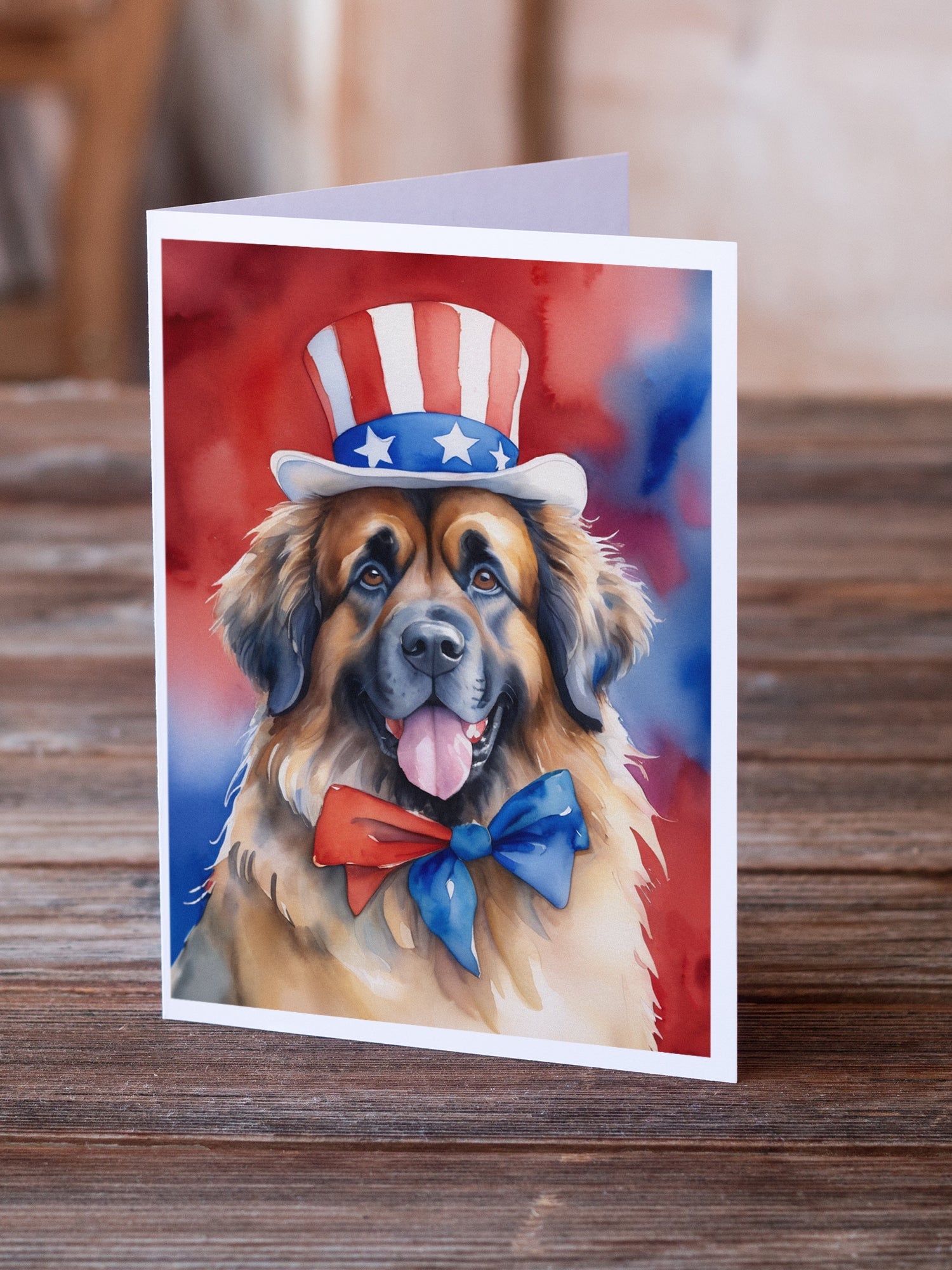 Leonberger Patriotic American Greeting Cards Pack of 8 Blank Cards with Envelopes Whimsical A7 Size 5x7
