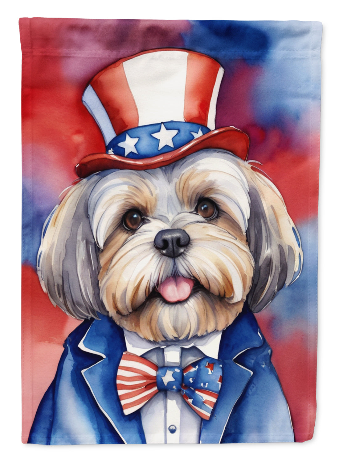 Lhasa Apso Patriotic American House Flag 28x40 Porch Sleeve Pole Decorative Outside Yard Banner Artwork Wall Hanging, Polyester