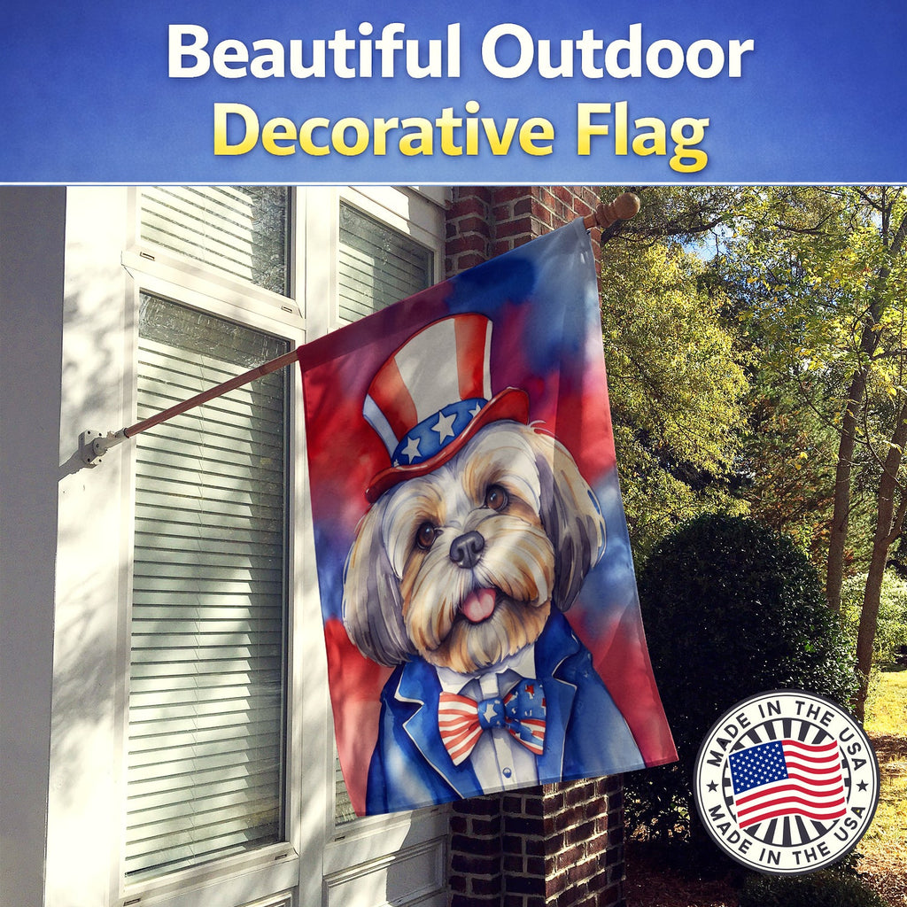 Lhasa Apso Patriotic American House Flag 28x40 Porch Sleeve Pole Decorative Outside Yard Banner Artwork Wall Hanging, Polyester