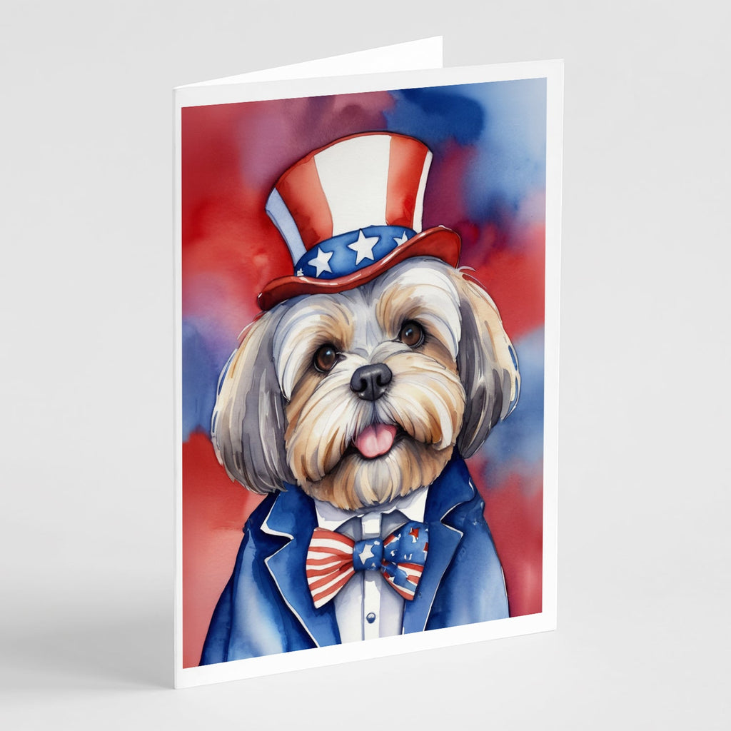 Lhasa Apso Patriotic American Greeting Cards Pack of 8 Blank Cards with Envelopes Whimsical A7 Size 5x7
