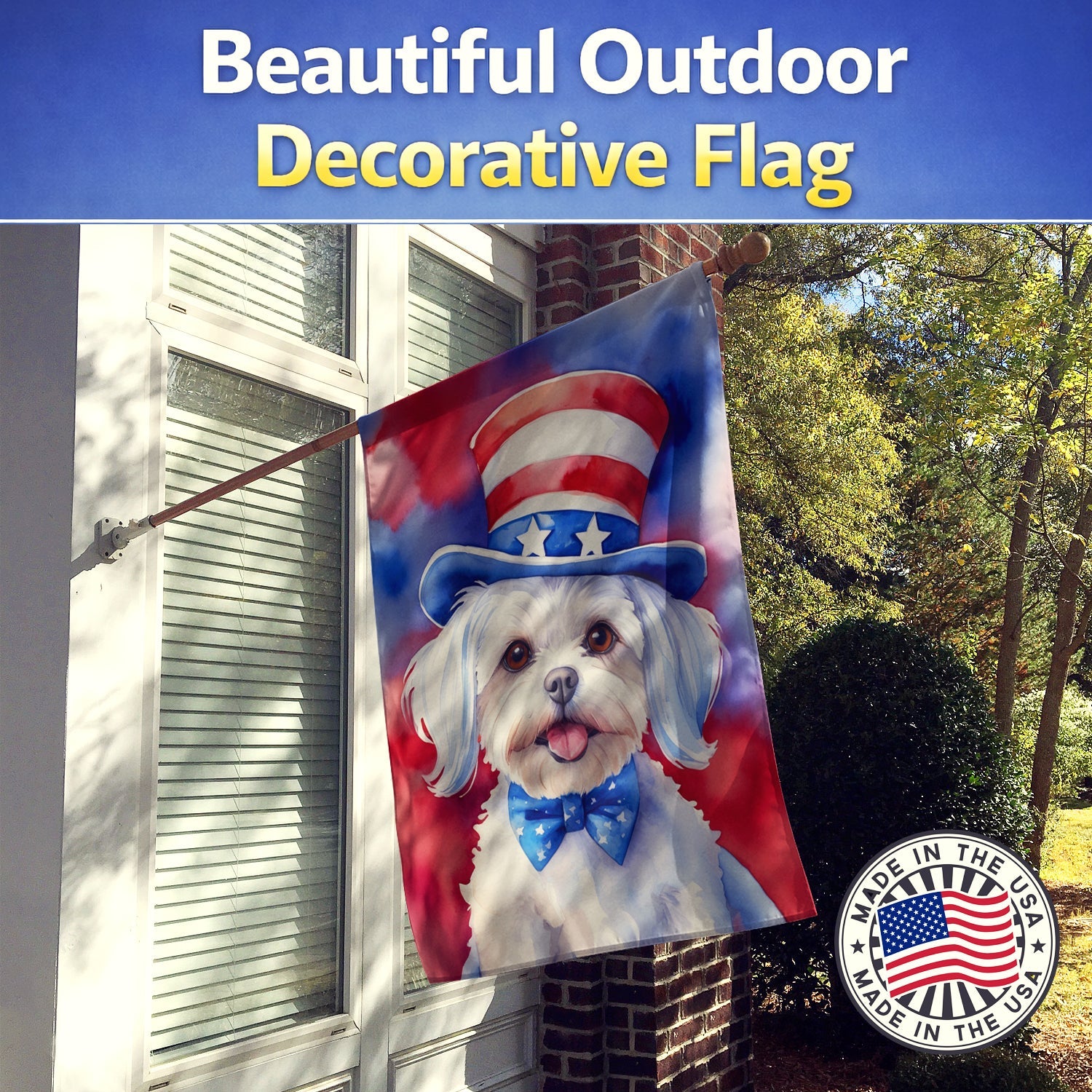 Maltese Patriotic American House Flag 28x40 Porch Sleeve Pole Decorative Outside Yard Banner Artwork Wall Hanging, Polyester
