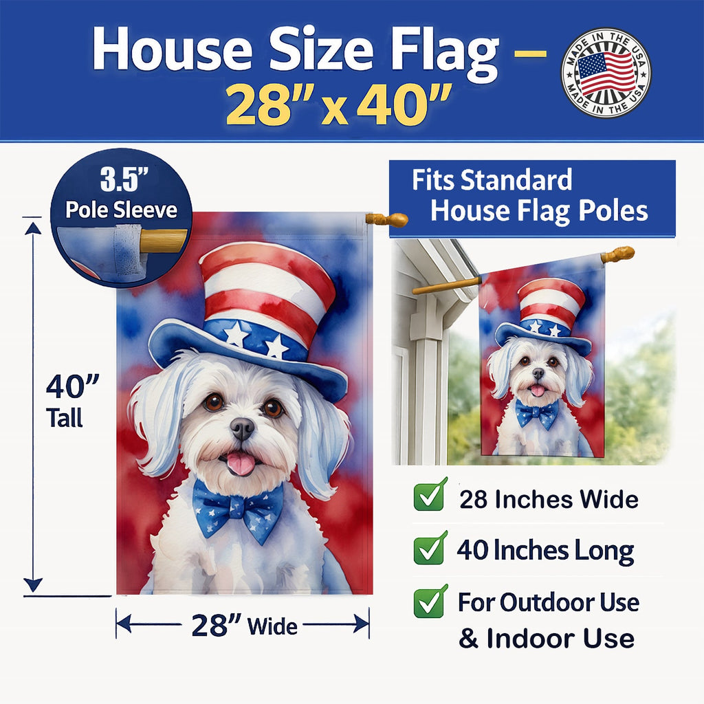 Maltese Patriotic American House Flag 28x40 Porch Sleeve Pole Decorative Outside Yard Banner Artwork Wall Hanging, Polyester