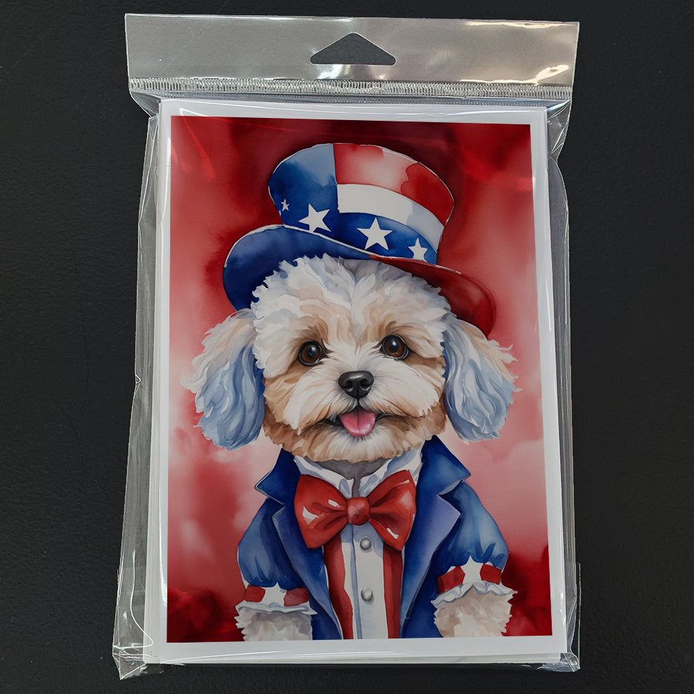 Maltipoo Patriotic American Greeting Cards Pack of 8 Blank Cards with Envelopes Whimsical A7 Size 5x7