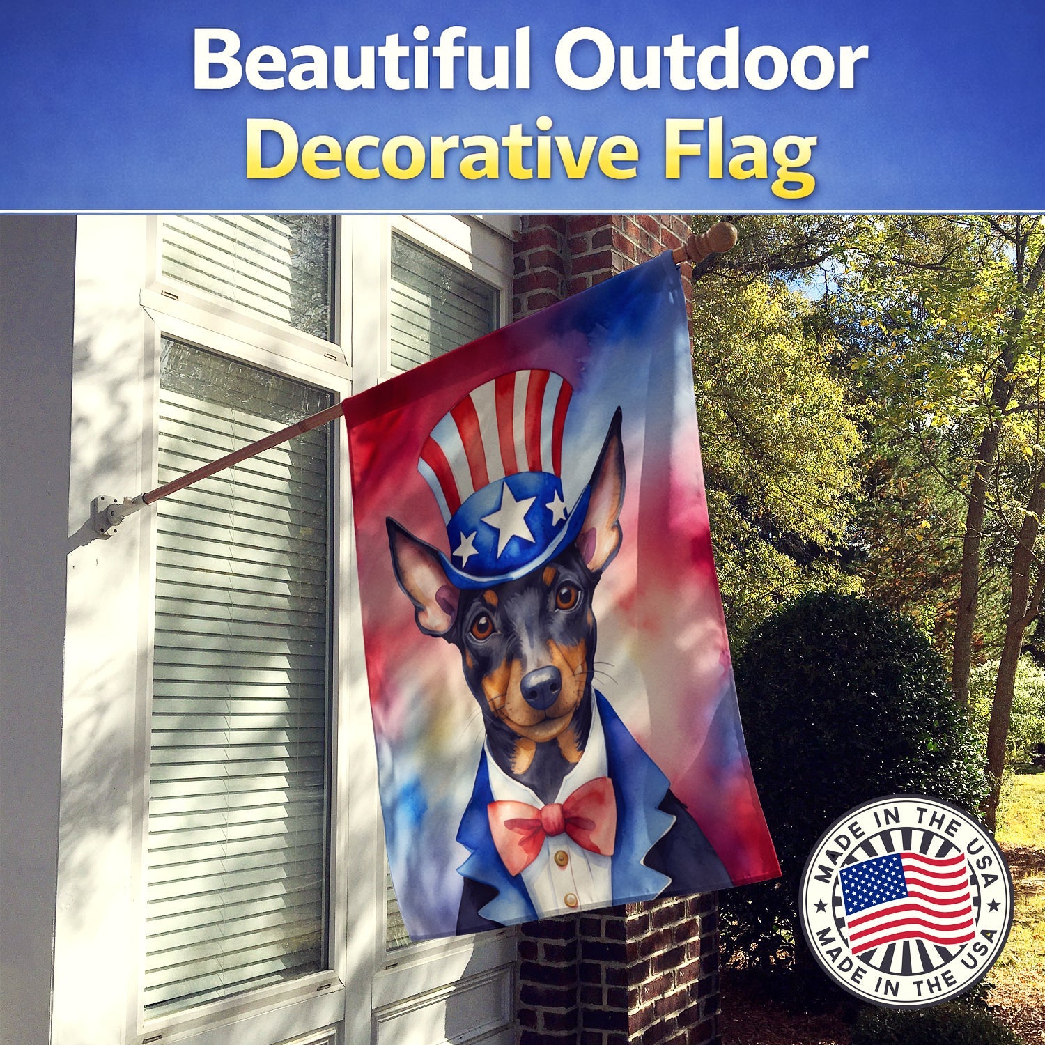 Manchester Terrier Patriotic American House Flag 28x40 Porch Sleeve Pole Decorative Outside Yard Banner Artwork Wall Hanging, Polyester