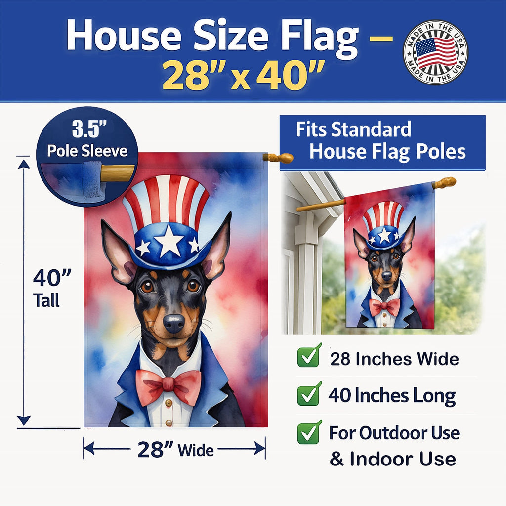 Manchester Terrier Patriotic American House Flag 28x40 Porch Sleeve Pole Decorative Outside Yard Banner Artwork Wall Hanging, Polyester