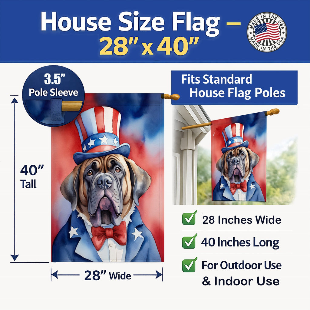 Mastiff Patriotic American House Flag 28x40 Porch Sleeve Pole Decorative Outside Yard Banner Artwork Wall Hanging, Polyester