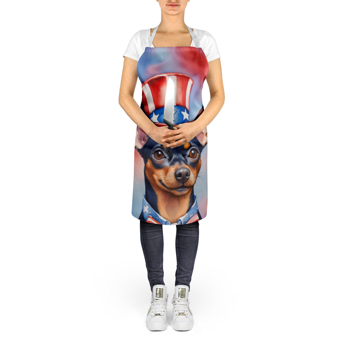 Miniature Pinscher Patriotic American Apron Cooking Kitchen Server Baking Crafts Gardening for Adult Women Men, Unisex, Large, Multicolor