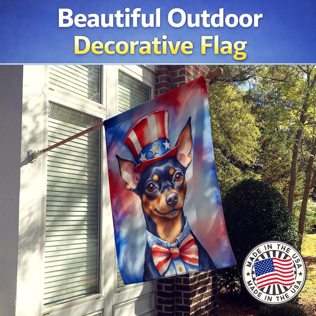 Miniature Pinscher Patriotic American House Flag 28x40 Porch Sleeve Pole Decorative Outside Yard Banner Artwork Wall Hanging, Polyester