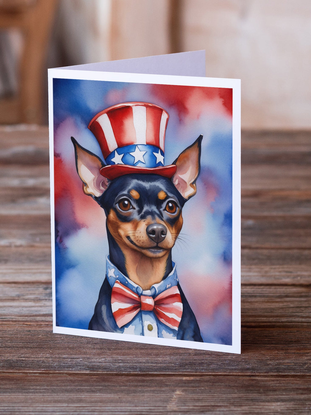 Miniature Pinscher Patriotic American Greeting Cards Pack of 8 Blank Cards with Envelopes Whimsical A7 Size 5x7