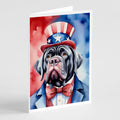 Neapolitan Mastiff Patriotic American Greeting Cards Pack of 8 Blank Cards with Envelopes Whimsical A7 Size 5x7