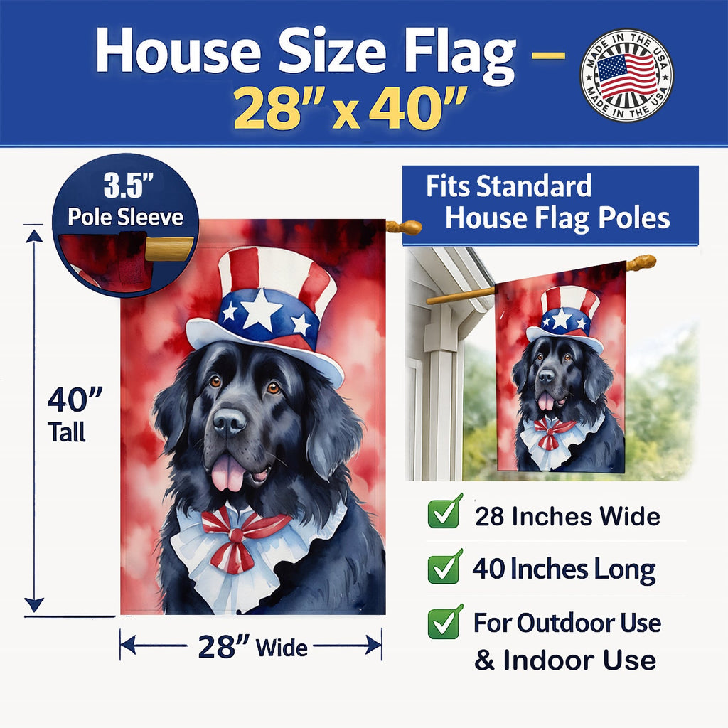 Newfoundland Patriotic American House Flag 28x40 Porch Sleeve Pole Decorative Outside Yard Banner Artwork Wall Hanging, Polyester
