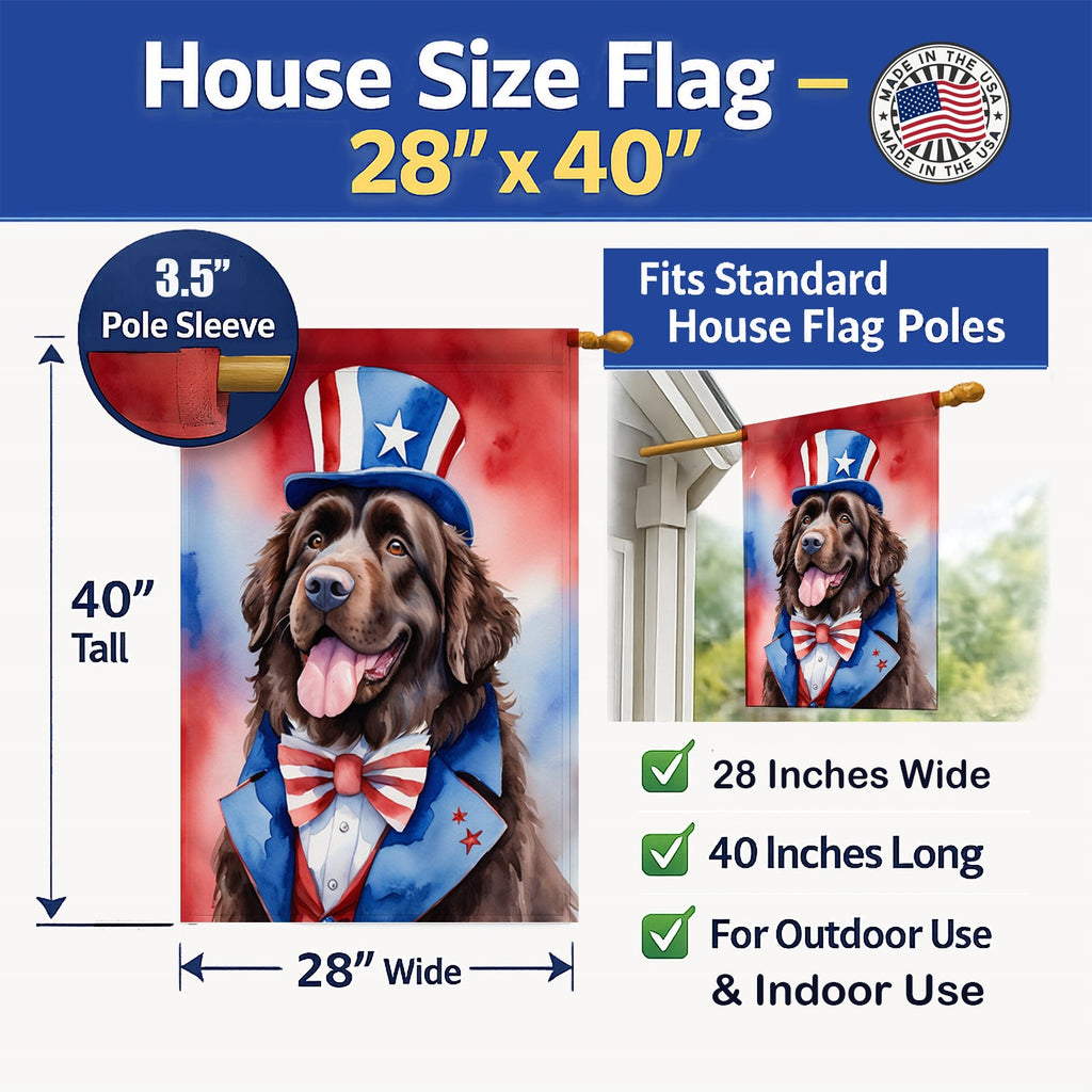 Newfoundland Patriotic American House Flag 28x40 Porch Sleeve Pole Decorative Outside Yard Banner Artwork Wall Hanging, Polyester