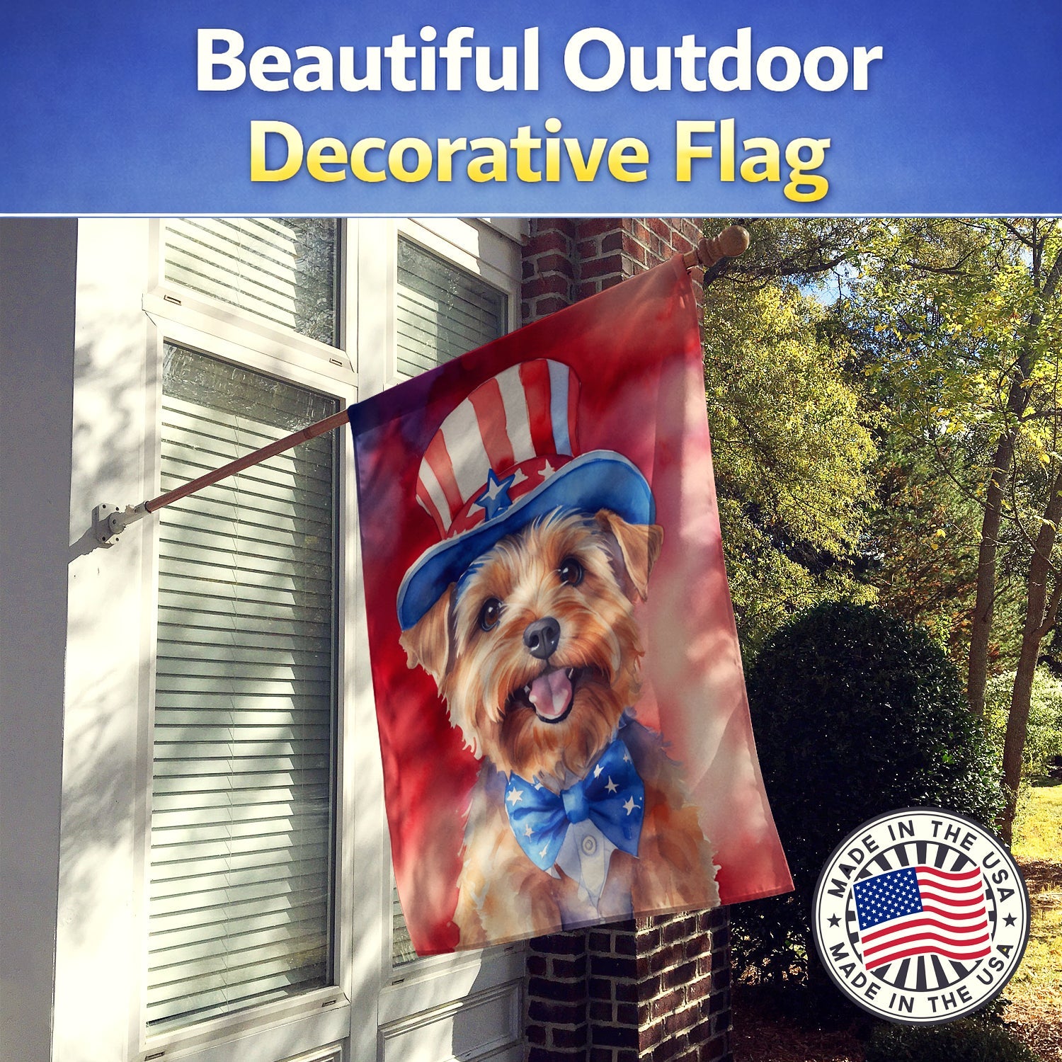 Norfolk Terrier Patriotic American House Flag 28x40 Porch Sleeve Pole Decorative Outside Yard Banner Artwork Wall Hanging, Polyester