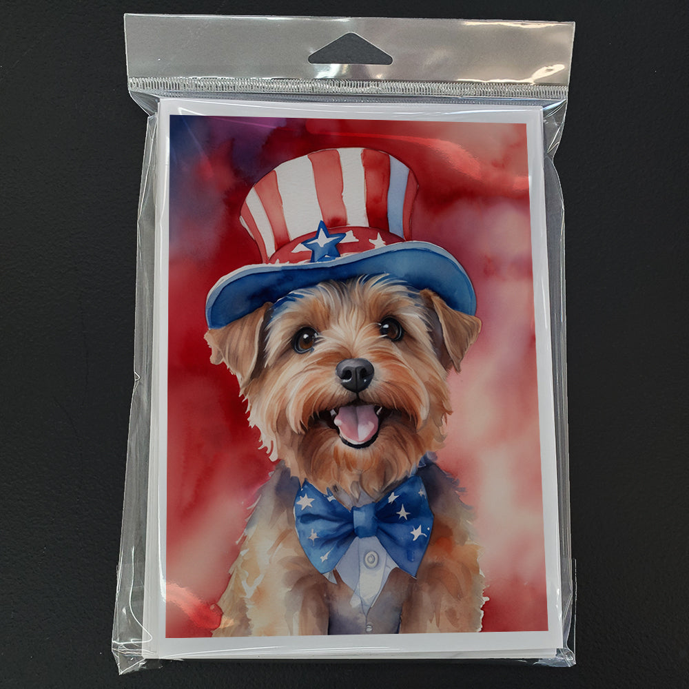 Norfolk Terrier Patriotic American Greeting Cards Pack of 8 Blank Cards with Envelopes Whimsical A7 Size 5x7