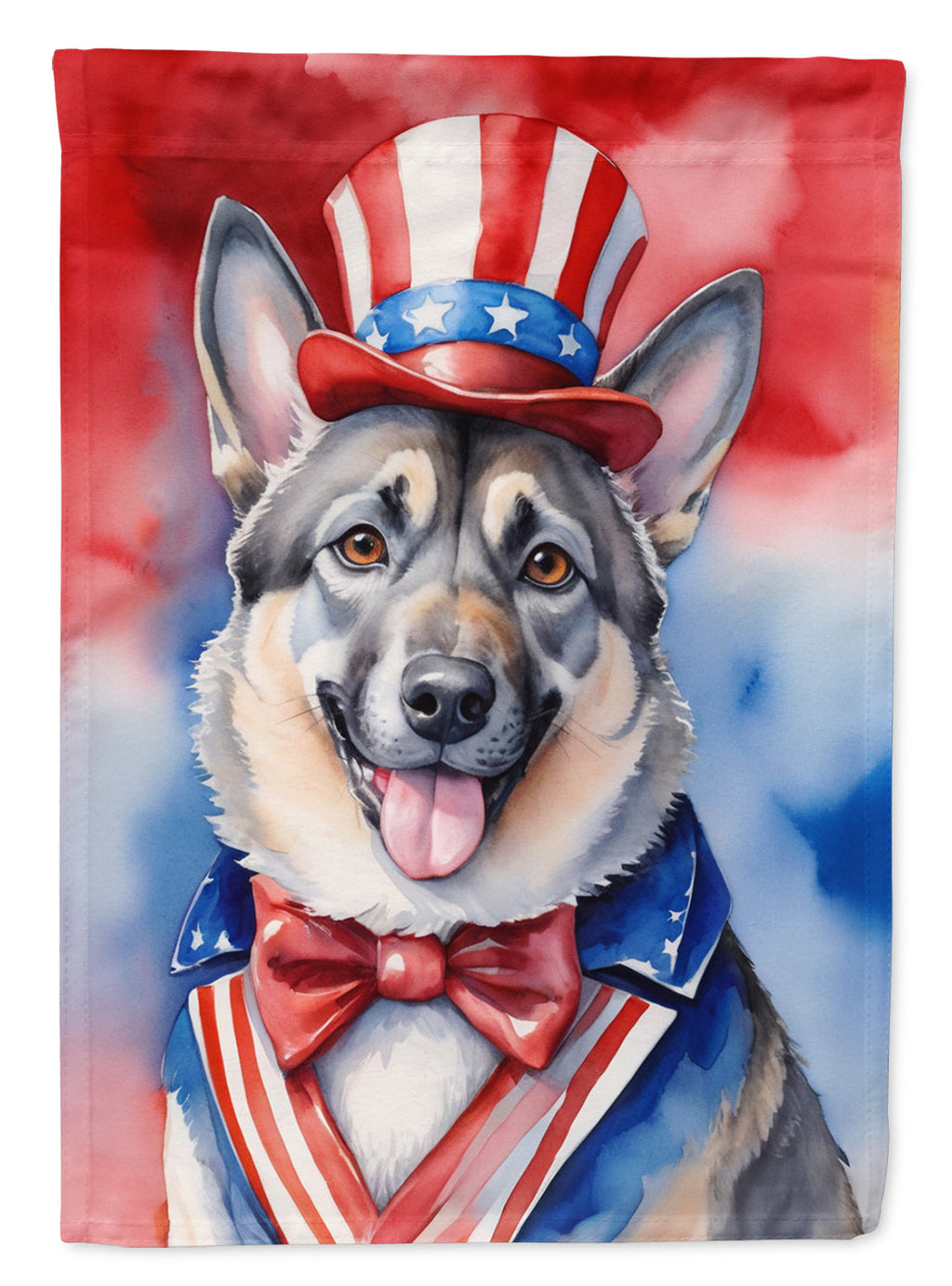 Norwegian Elkhound Patriotic American House Flag 28x40 Porch Sleeve Pole Decorative Outside Yard Banner Artwork Wall Hanging, Polyester