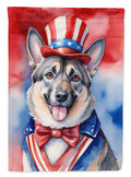 Norwegian Elkhound Patriotic American House Flag 28x40 Porch Sleeve Pole Decorative Outside Yard Banner Artwork Wall Hanging, Polyester