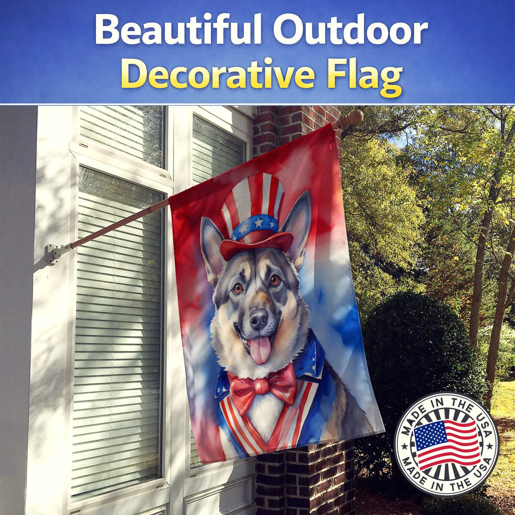 Norwegian Elkhound Patriotic American House Flag 28x40 Porch Sleeve Pole Decorative Outside Yard Banner Artwork Wall Hanging, Polyester