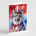 Norwegian Elkhound Patriotic American Greeting Cards Pack of 8 Blank Cards with Envelopes Whimsical A7 Size 5x7