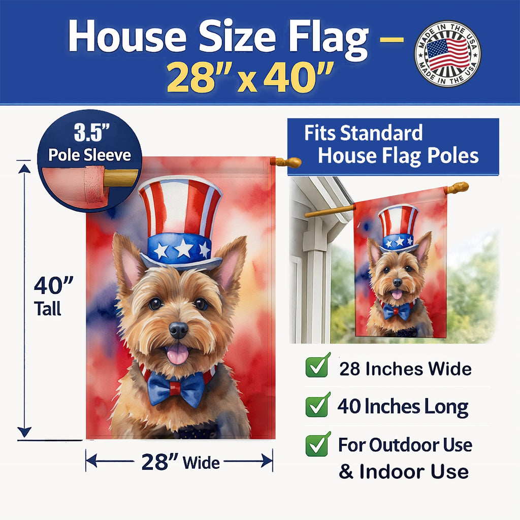 Norwich Terrier Patriotic American House Flag 28x40 Porch Sleeve Pole Decorative Outside Yard Banner Artwork Wall Hanging, Polyester