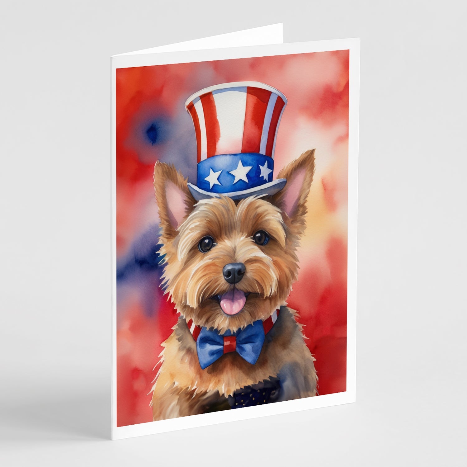 Norwich Terrier Patriotic American Greeting Cards Pack of 8 Blank Cards with Envelopes Whimsical A7 Size 5x7