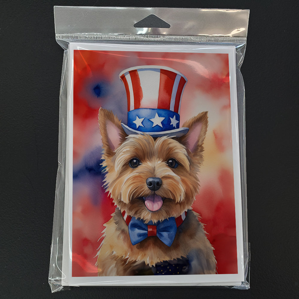 Norwich Terrier Patriotic American Greeting Cards Pack of 8 Blank Cards with Envelopes Whimsical A7 Size 5x7