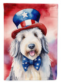 Old English Sheepdog Patriotic American House Flag 28x40 Porch Sleeve Pole Decorative Outside Yard Banner Artwork Wall Hanging, Polyester