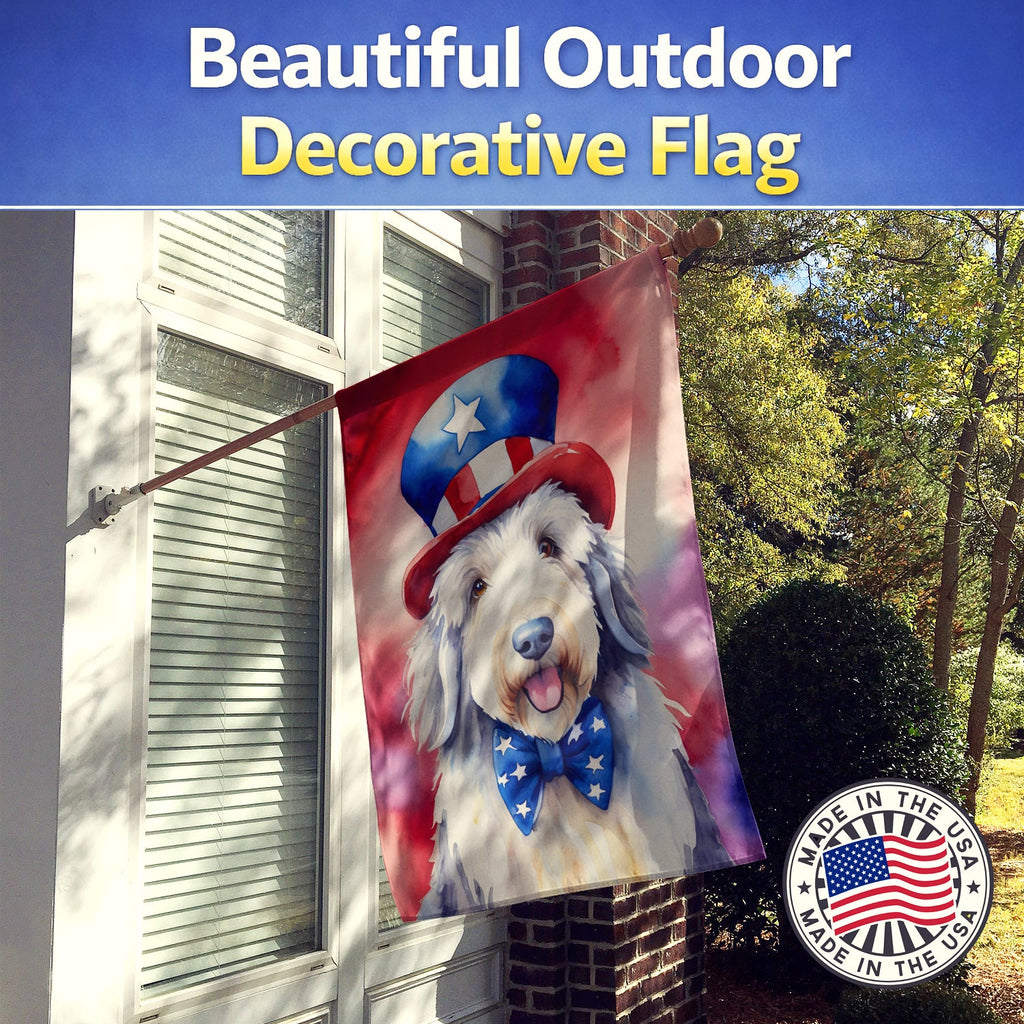 Old English Sheepdog Patriotic American House Flag 28x40 Porch Sleeve Pole Decorative Outside Yard Banner Artwork Wall Hanging, Polyester