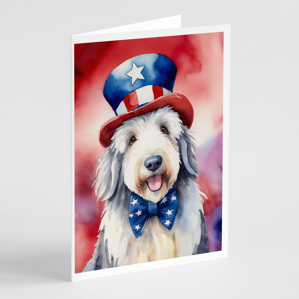 Old English Sheepdog Patriotic American Greeting Cards Pack of 8 Blank Cards with Envelopes Whimsical A7 Size 5x7