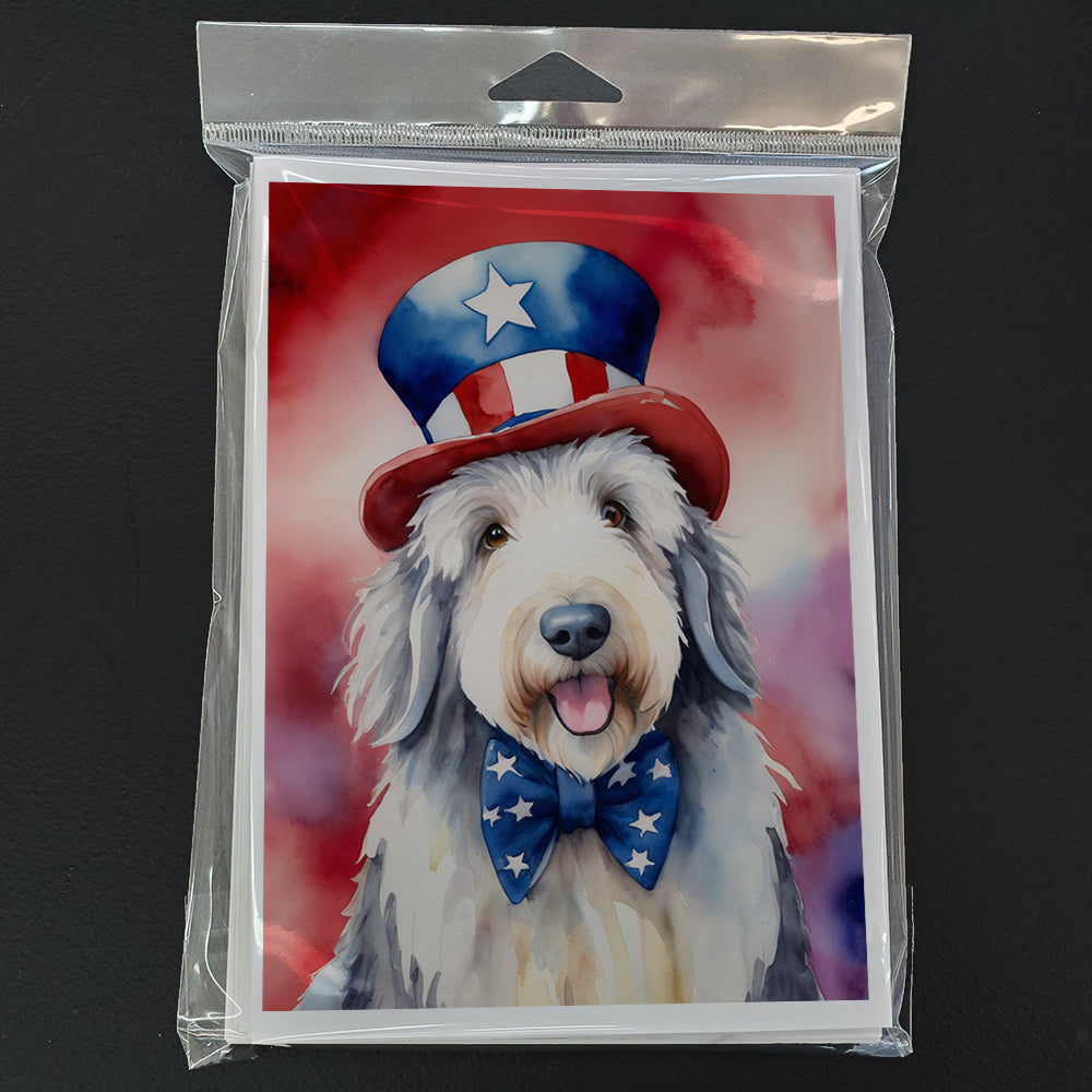 Old English Sheepdog Patriotic American Greeting Cards Pack of 8 Blank Cards with Envelopes Whimsical A7 Size 5x7