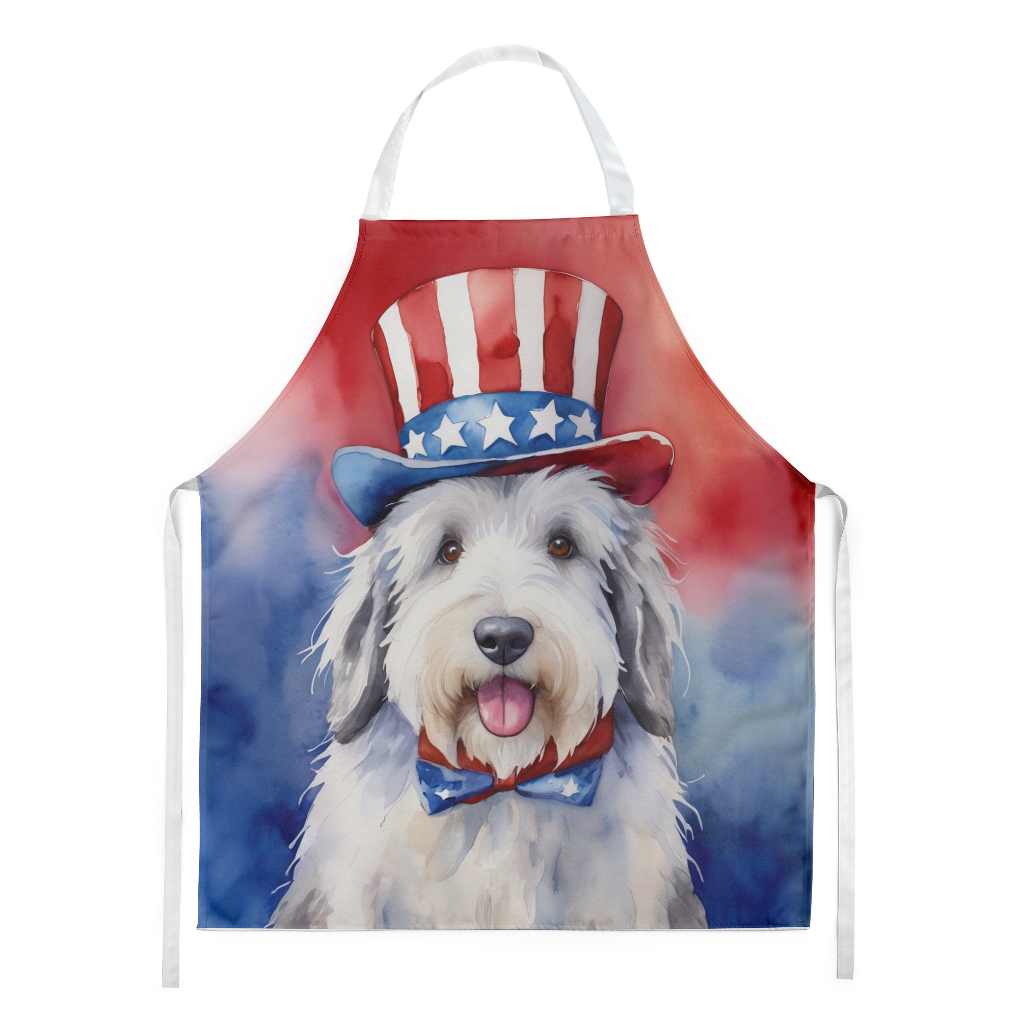Old English Sheepdog Patriotic American Apron Cooking Kitchen Server Baking Crafts Gardening for Adult Women Men, Unisex, Large, Multicolor