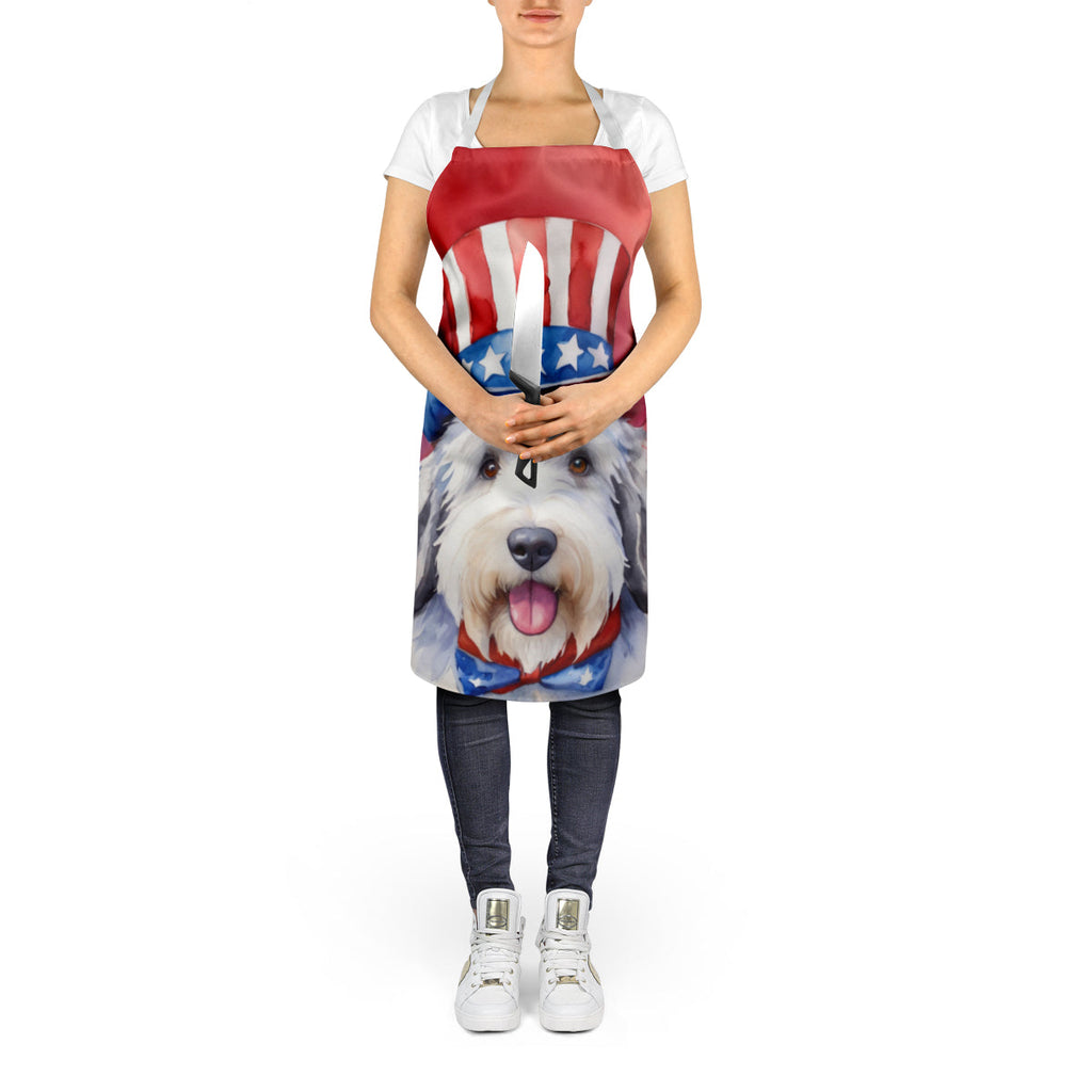 Old English Sheepdog Patriotic American Apron Cooking Kitchen Server Baking Crafts Gardening for Adult Women Men, Unisex, Large, Multicolor
