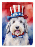 Old English Sheepdog Patriotic American House Flag 28x40 Porch Sleeve Pole Decorative Outside Yard Banner Artwork Wall Hanging, Polyester