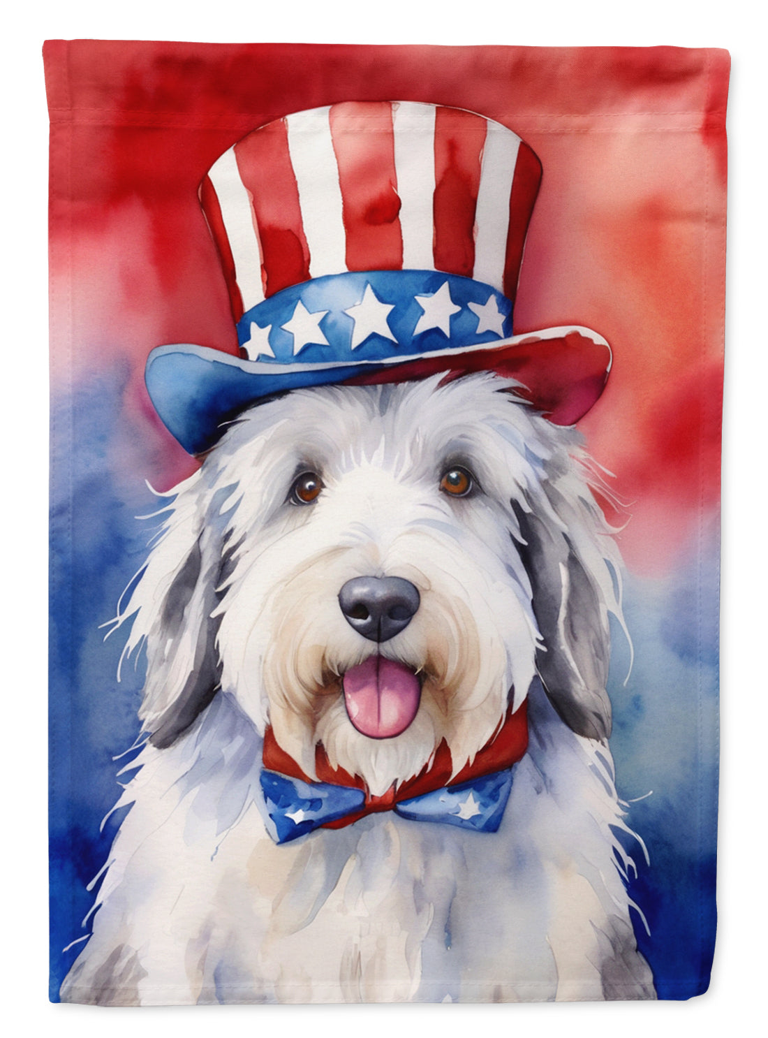 Old English Sheepdog Patriotic American House Flag 28x40 Porch Sleeve Pole Decorative Outside Yard Banner Artwork Wall Hanging, Polyester