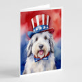 Old English Sheepdog Patriotic American Greeting Cards Pack of 8 Blank Cards with Envelopes Whimsical A7 Size 5x7