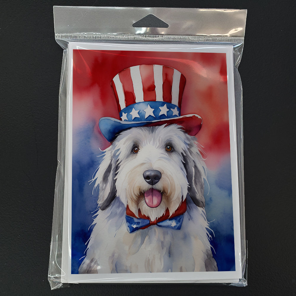 Old English Sheepdog Patriotic American Greeting Cards Pack of 8 Blank Cards with Envelopes Whimsical A7 Size 5x7
