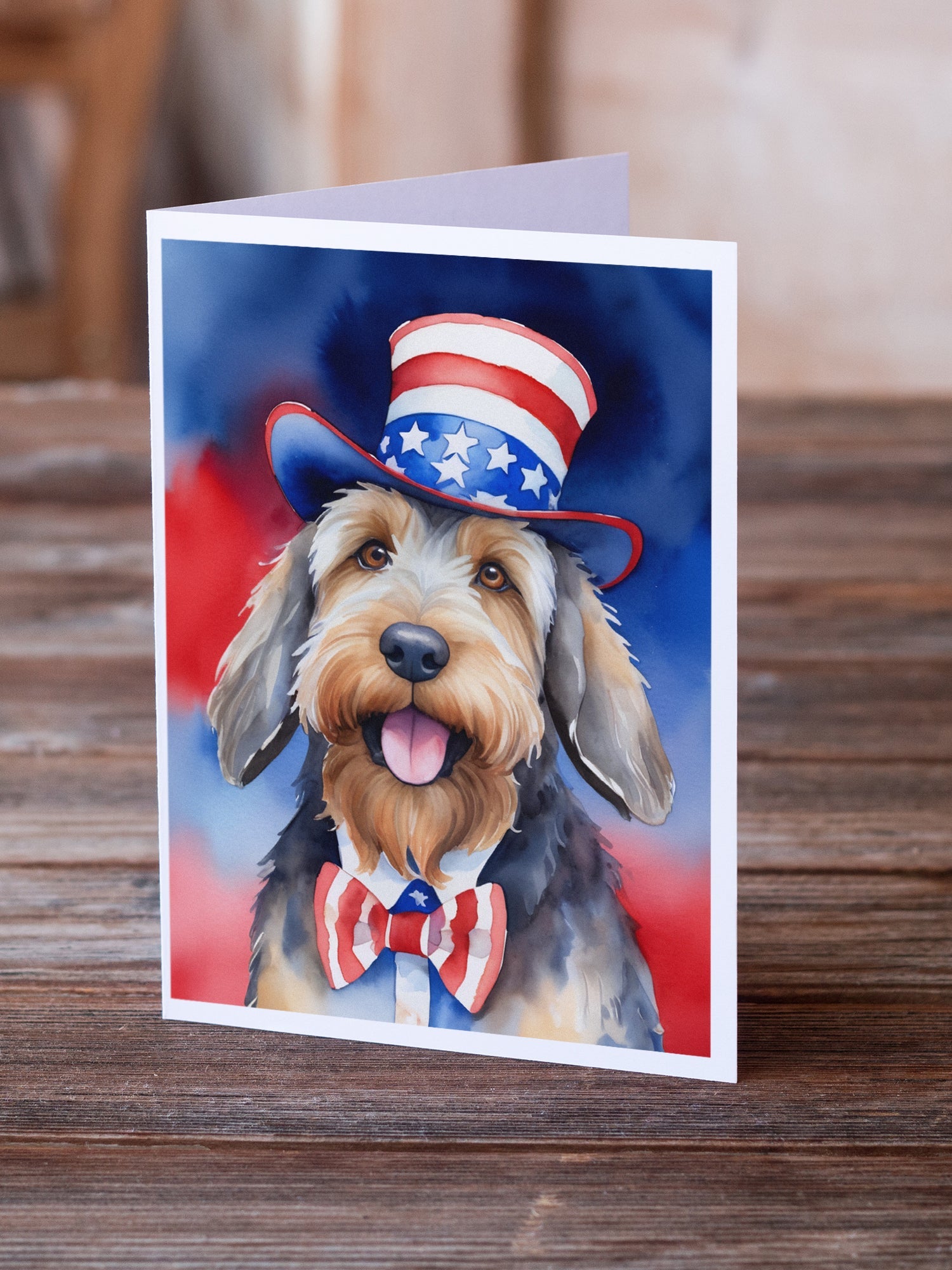Otterhound Patriotic American Greeting Cards Pack of 8 Blank Cards with Envelopes Whimsical A7 Size 5x7