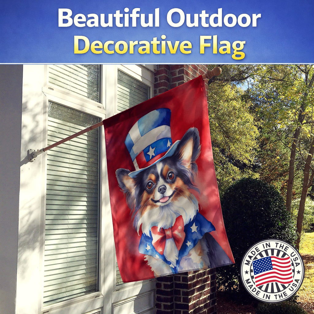 Papillon Patriotic American House Flag 28x40 Porch Sleeve Pole Decorative Outside Yard Banner Artwork Wall Hanging, Polyester
