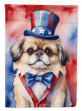 Pekingese Patriotic American House Flag 28x40 Porch Sleeve Pole Decorative Outside Yard Banner Artwork Wall Hanging, Polyester