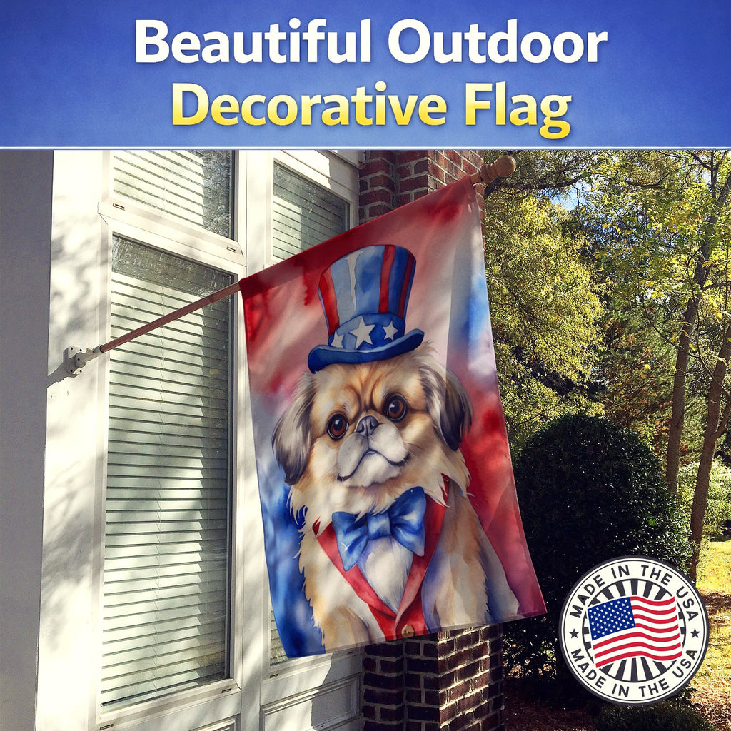 Pekingese Patriotic American House Flag 28x40 Porch Sleeve Pole Decorative Outside Yard Banner Artwork Wall Hanging, Polyester