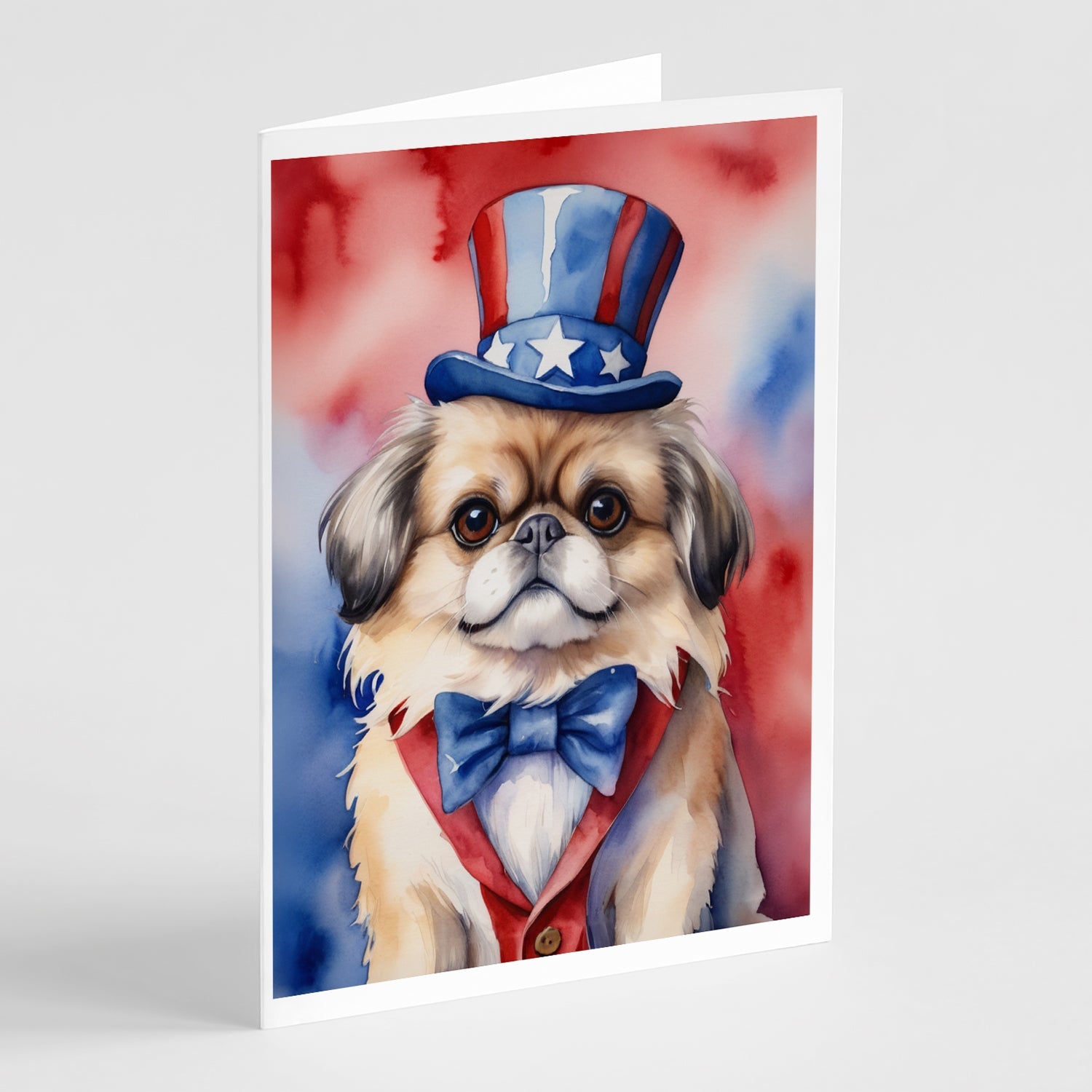Pekingese Patriotic American Greeting Cards Pack of 8 Blank Cards with Envelopes Whimsical A7 Size 5x7