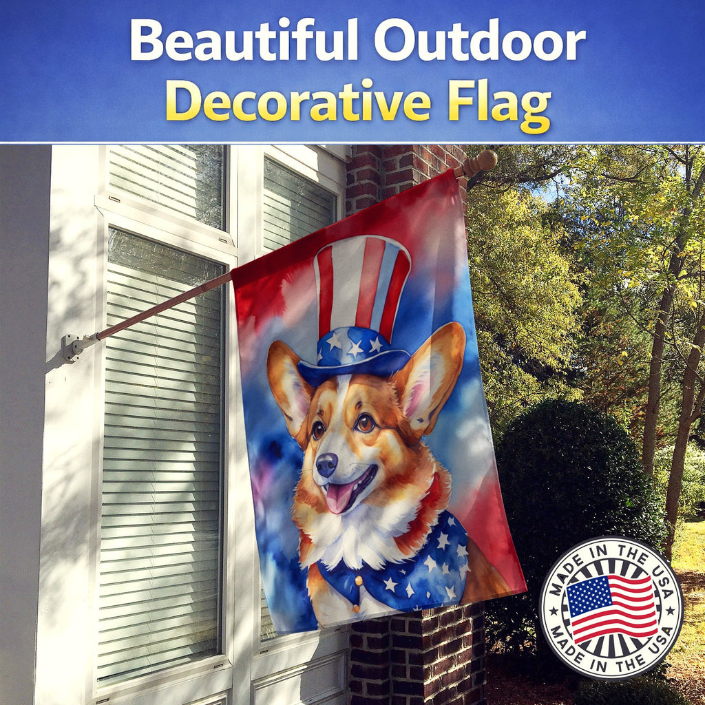 Corgi Patriotic American House Flag 28x40 Porch Sleeve Pole Decorative Outside Yard Banner Artwork Wall Hanging, Polyester